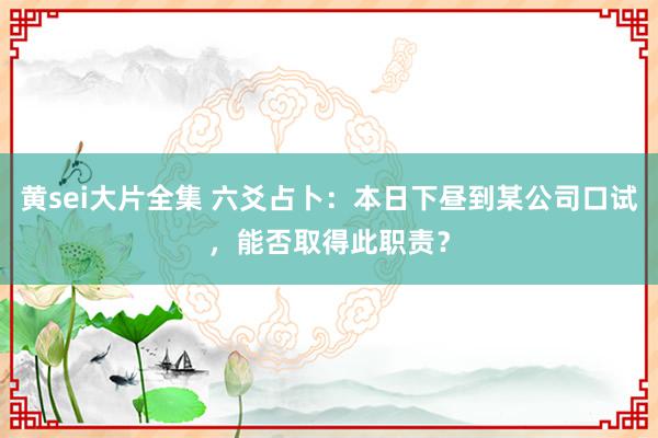 黄sei大片全集 六爻占卜：本日下昼到某公司口试，能否取得此职责？