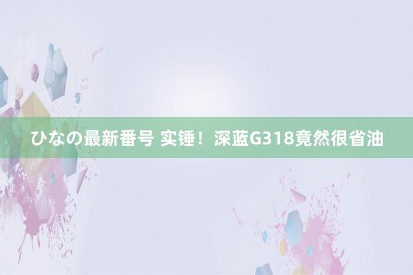 ひなの最新番号 实锤！深蓝G318竟然很省油