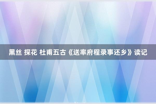 黑丝 探花 杜甫五古《送率府程录事还乡》读记