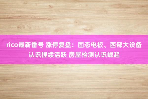 rico最新番号 涨停复盘：固态电板、西部大设备认识捏续活跃 房屋检测认识崛起